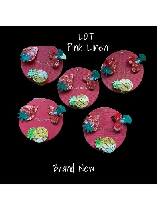 Pink Linen Summer Fruit Strawberry Pineapple Cherry Hair Clips 15 Piece New